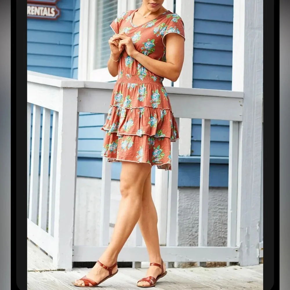 Matilda James Looks To Frill Floral T shirt Dress w Ruffled Skirt Sz S - Picture 7 of 7